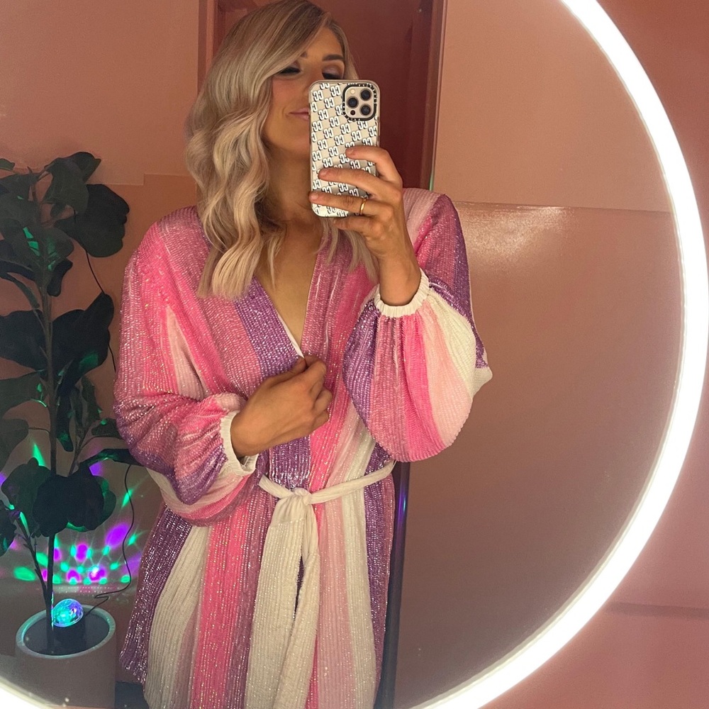 RETROFETE GABRIELLE DRESS SIZE M IN MULTI PINK STRIPES NWT $655